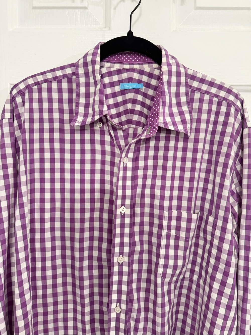 J.McLaughlin Mens XL Purple White Gingham Button Down Shirt Preppy